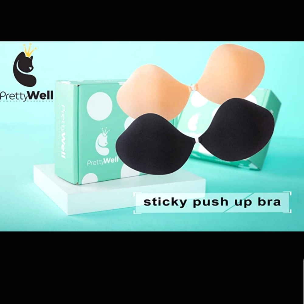 PRETTYWELL Reuseable fabric invisible, Push up Adhesive Bra